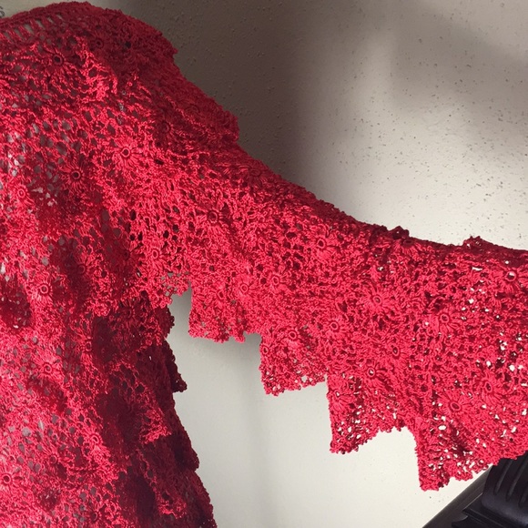 Area. A Hand Crocheted Ruffled Floral Sweater L/XL - Picture 3 of 6